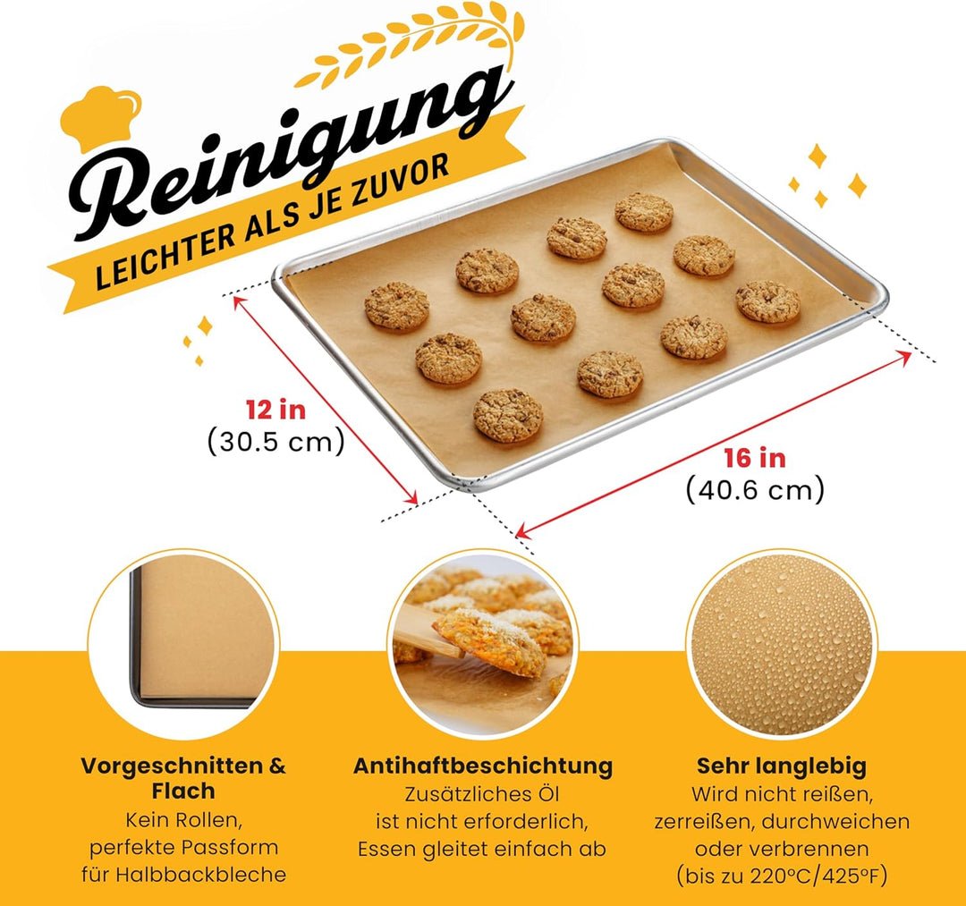 Backpapier Zuschnitte, 120 Stück Pergamentpapier zum Backen - Halbblechpfannen 30x41 cm | Butterbrot