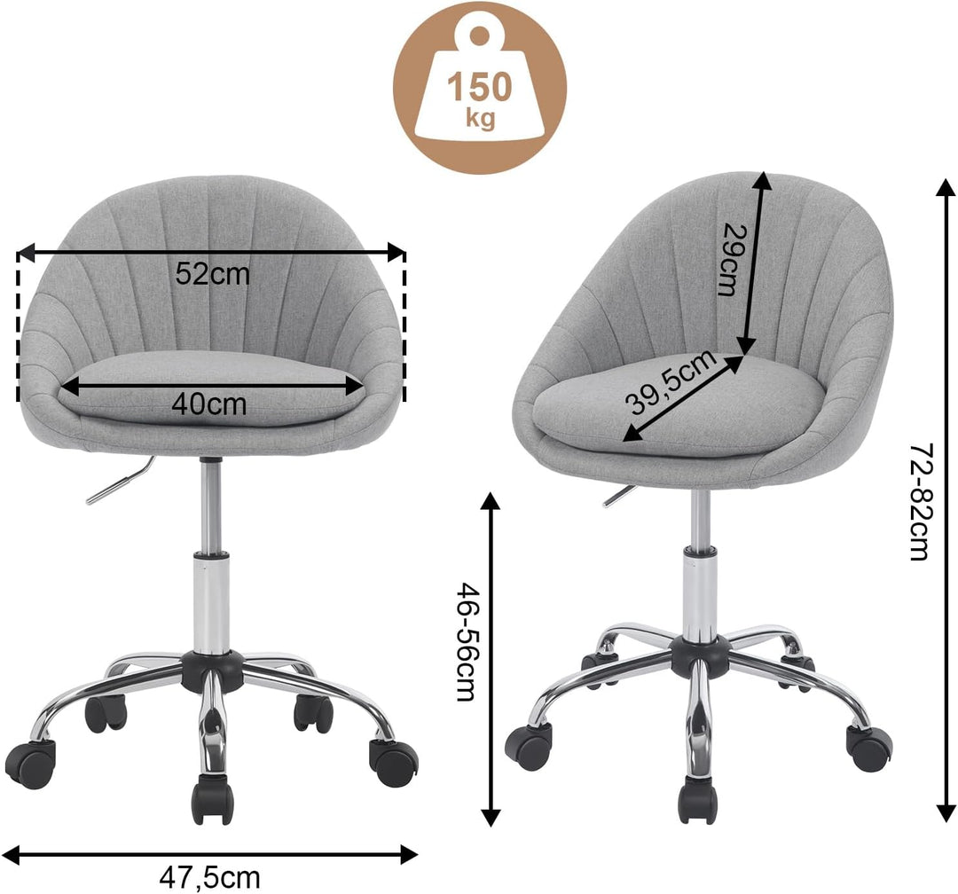 WOLTU Homeoffice Stuhl, Bürostuhl ergonomisch, Schminkstuhl drehbar, Drehstuhl mit Rollen, Schreibti