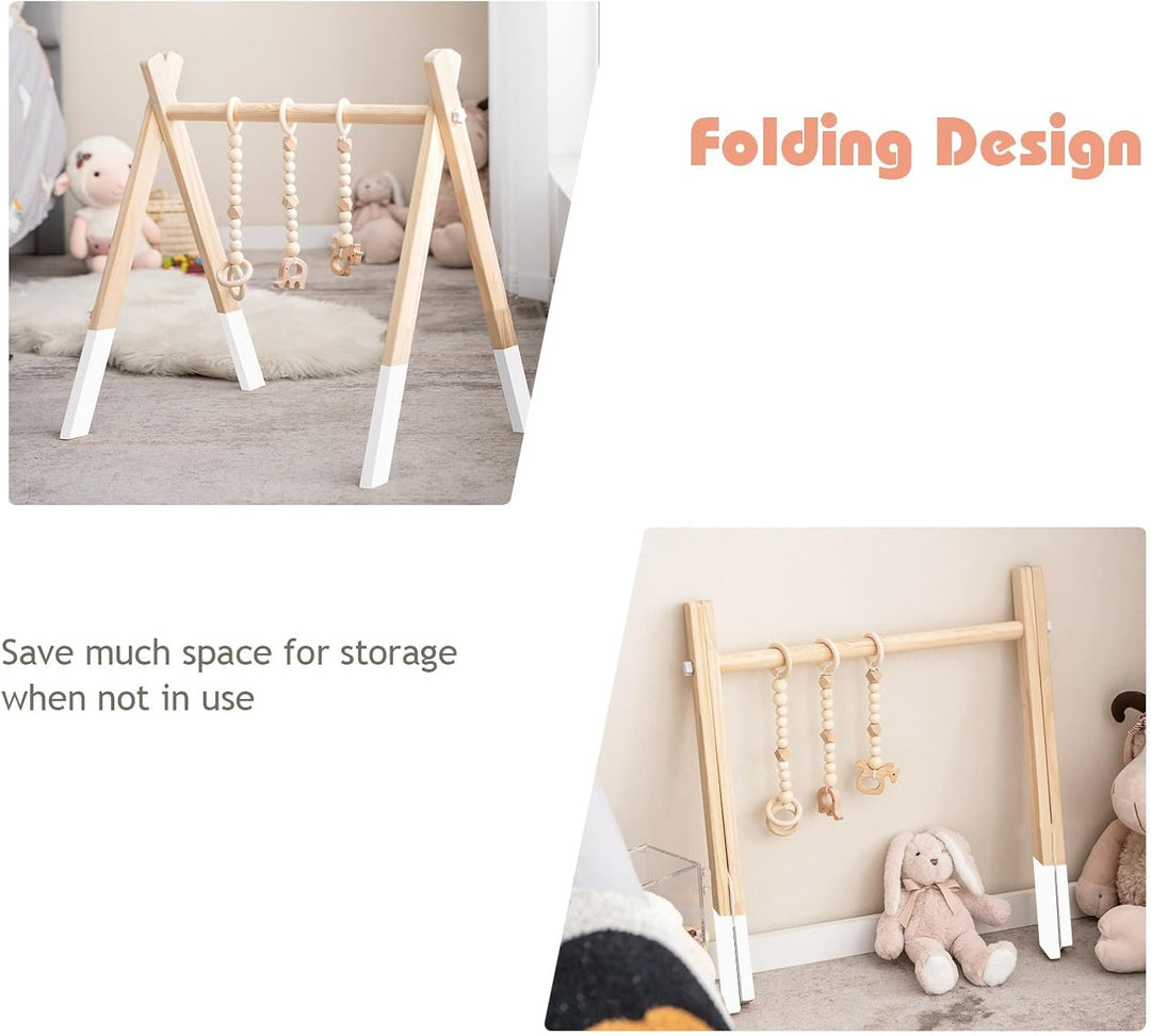 LIFEZEAL Spieltrapez Holz, Babyspielgerät Mit 3 Spielzeugen, Holzspielzeug, Turnhalle Klappbar für B