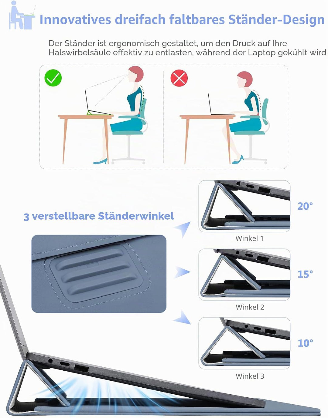 HYZUO 13 Zoll Laptop Hülle Tasche mit Einstellbarer Ständer für MacBook Air 13 M5 A3449 M4 M3 M2 M1