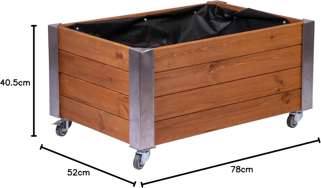 dobar® Hochbeet Rolfi | Rollbares Hochbeet mit Pflanzenvlies | Pflanzkasten aus Holz | 78 x 52 x 40,