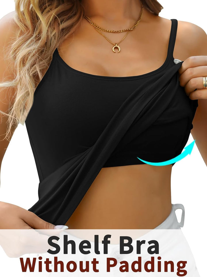 Attraco 2er Pack Damen Baumwolle Tank Top mit Regal BH Unterhemd Verstellbarer breiter Riemen Camiso