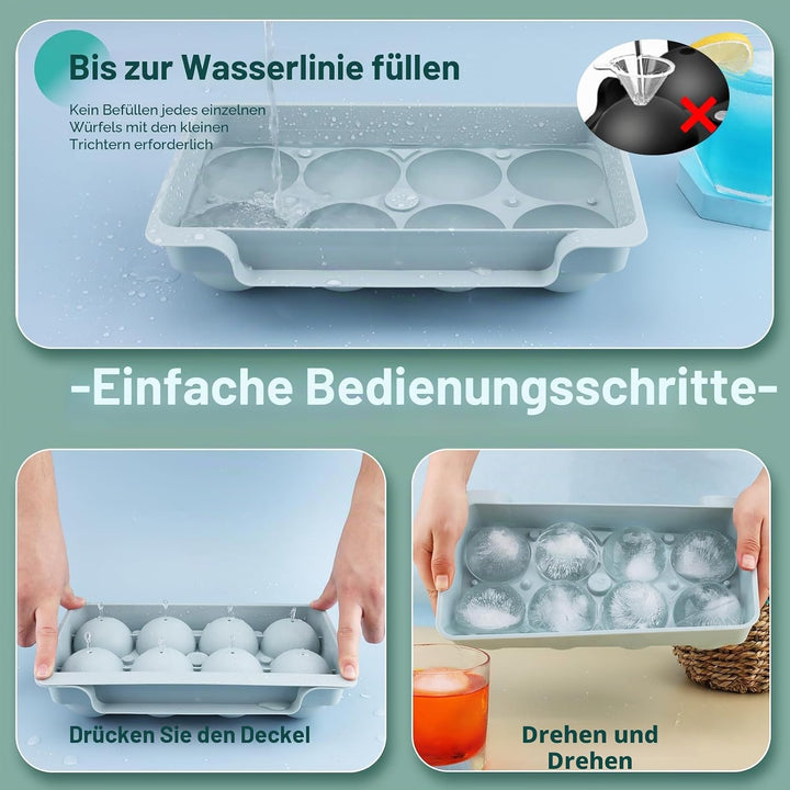 WIBIMEN Grosse Eiswürfelform, 6,3 cm, Whiskey-Eisform, 2 Stück, Kugelform mit Behälter und Zange, au