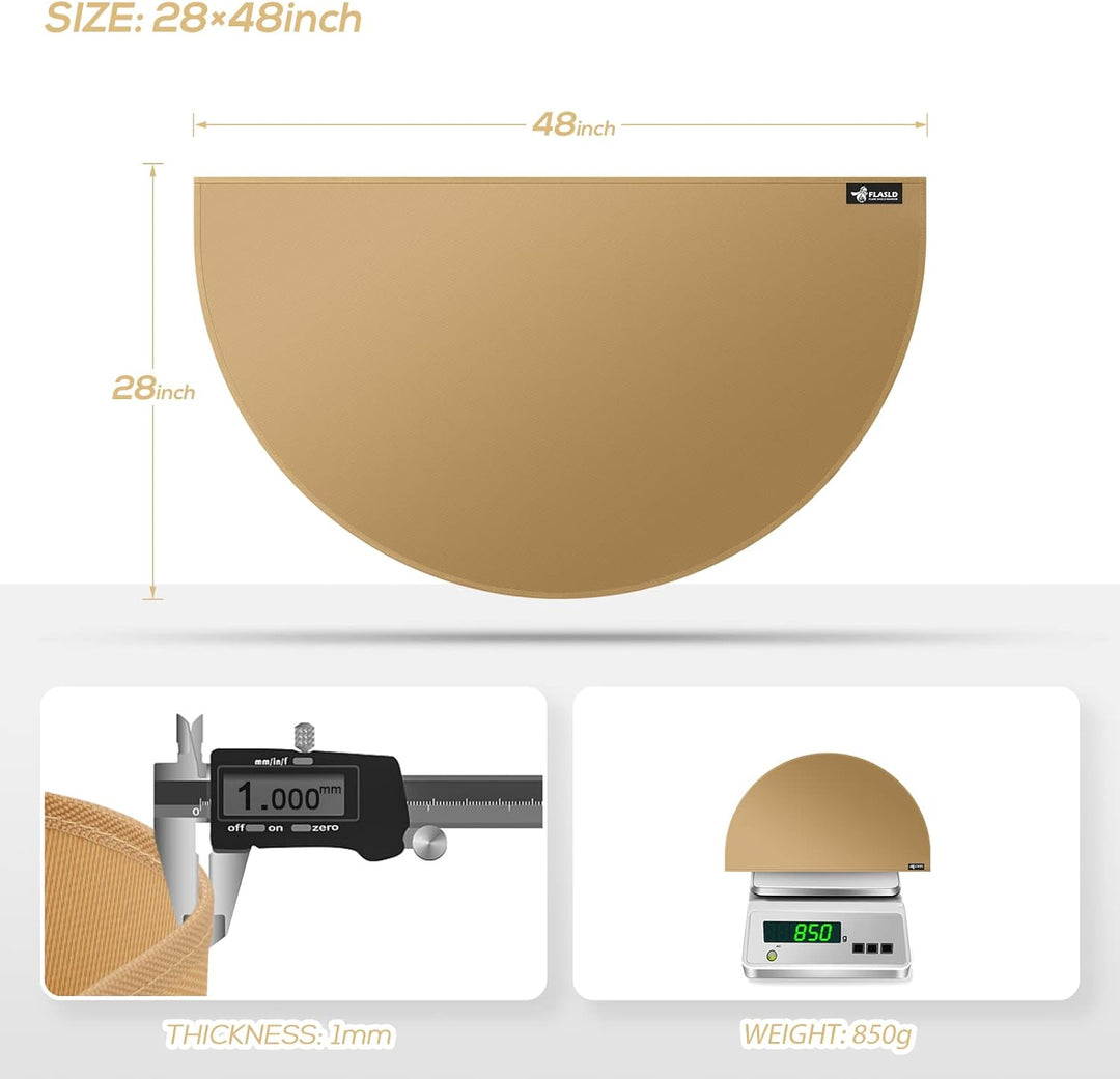 FLASLD Feuerfeste Kaminmatte 71×121cm Halbrunder Herdteppich Schützt Böden vor Funken Glut, Braun 71
