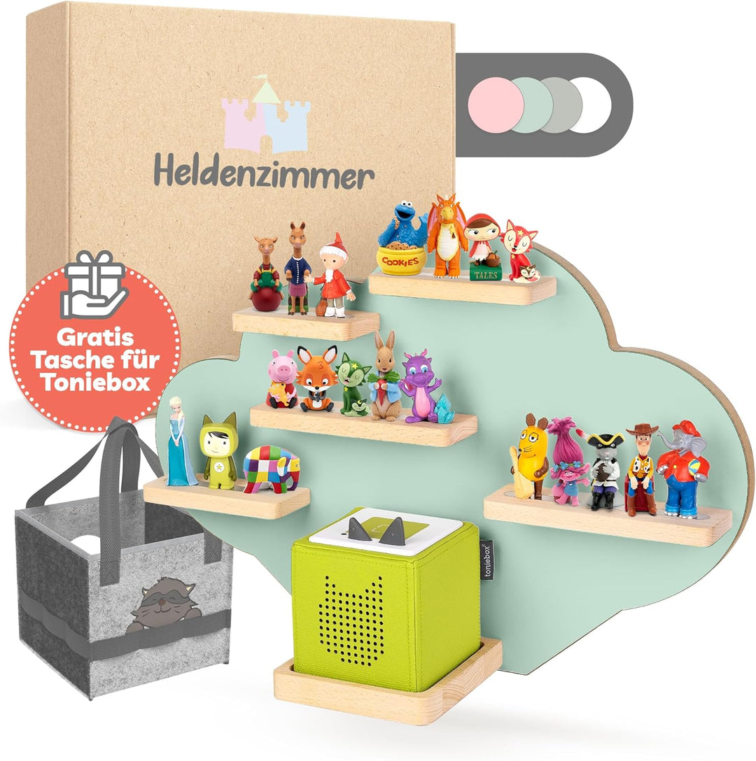 Tonie Regal Wolke Grün für Toniebox 1 & 2 [GRATIS Tragetasche] bis 20 Figuren - Mädchen und Junge -