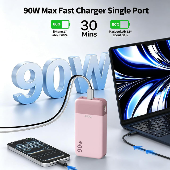 JUOVI Laptop Power Bank, 90W 20000mAh USB C Tragbarer Ladegerät Powerbank | Externe Handyakkus Schne