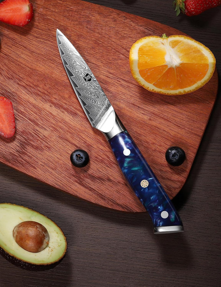 WILDMOK Schälmesser 8cm, Obstmesser 67 lagiger Damaststahl VG 10, kleines Küchenmesser, perfekt zum