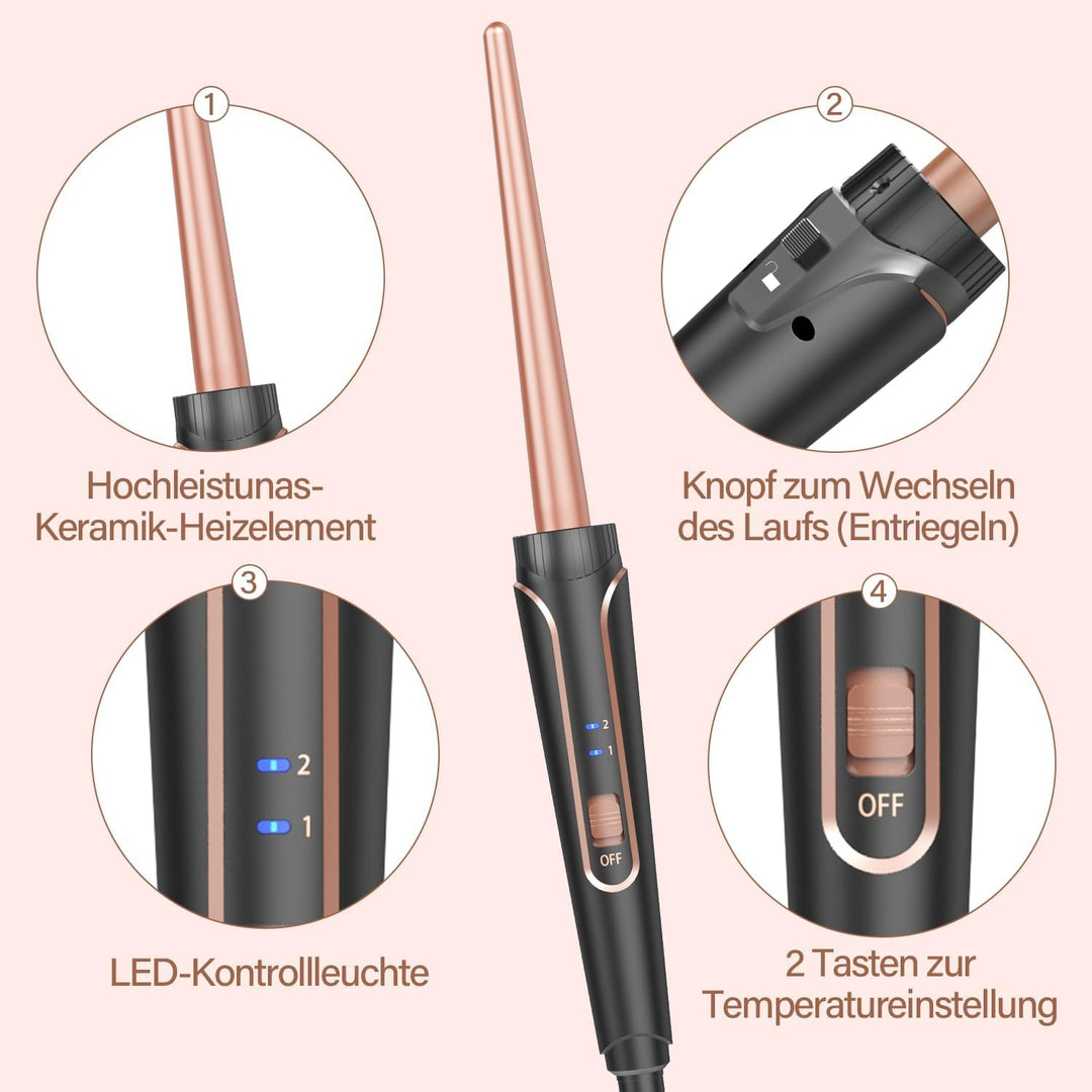 5-in-1 Lockenstab-Set - Wellenlockenstab - Geeignet für alle Haartypen, Keramikmaterial, schnelles A