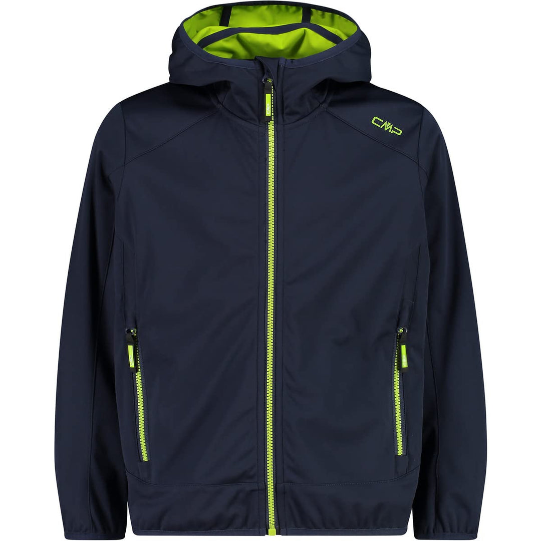 CMP Jungen Softshelljacke mit Fixed Hood Softshelljacke Kokon-Mantel 128 B. Blau-Limonengrün, 128 B.