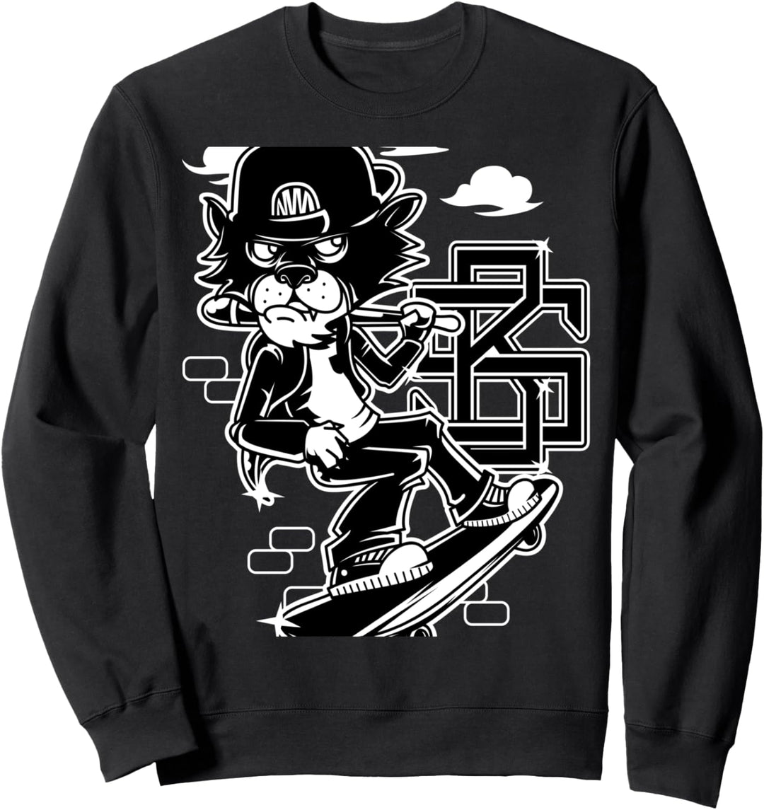 Tough Katze Skater Fantasy Monster Kunst Retro Sweatshirt