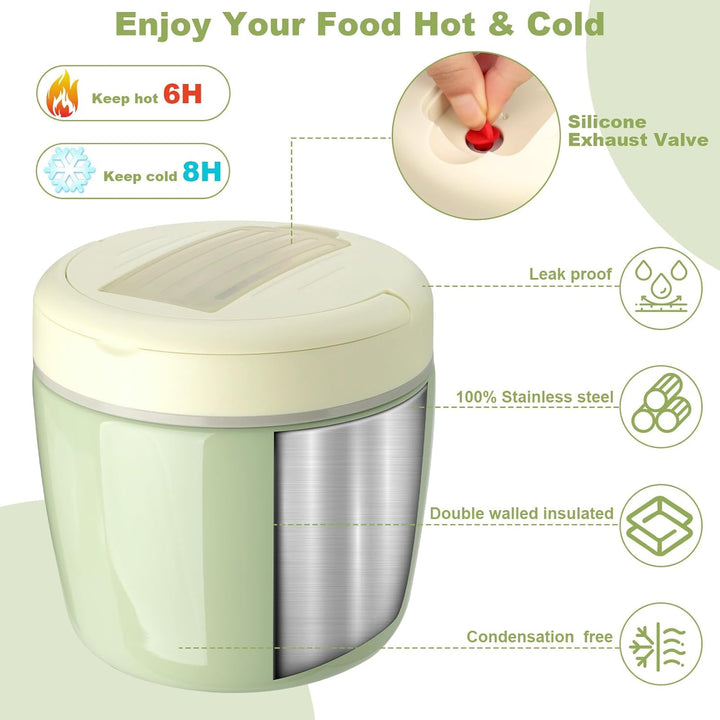 AiQInu Thermobehälter für Essen 1200ml, Warmhaltebehälter mit Vakuumisolation, Thermo Lunchbox, Ther