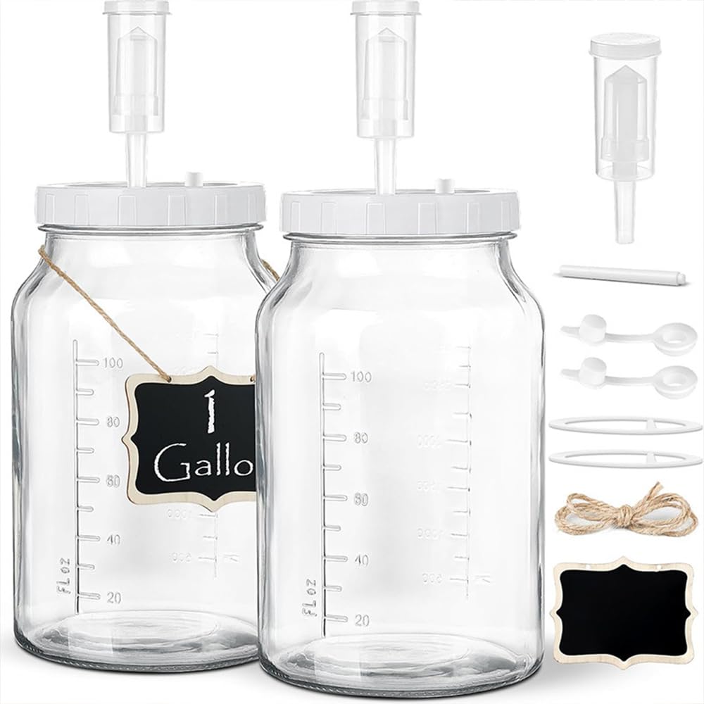 Fermentierglas 2 Stück 64oz - Luftdichter Kimchi Behälter mit Doppeldeckel, Messskala, Ideal für Sau