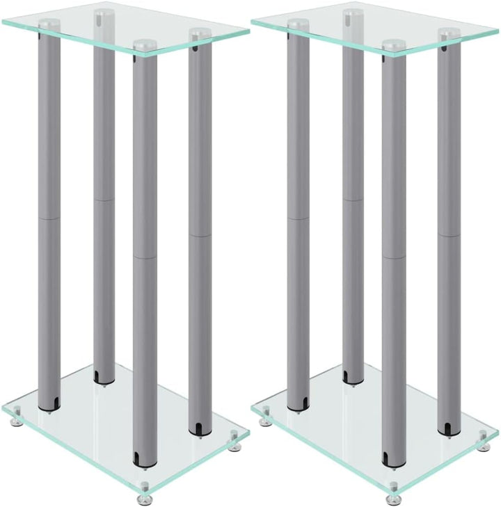 vidaXL Lautsprecher-Ständer 2 STK. Silbern Hartglas 4 Säulen, Silber