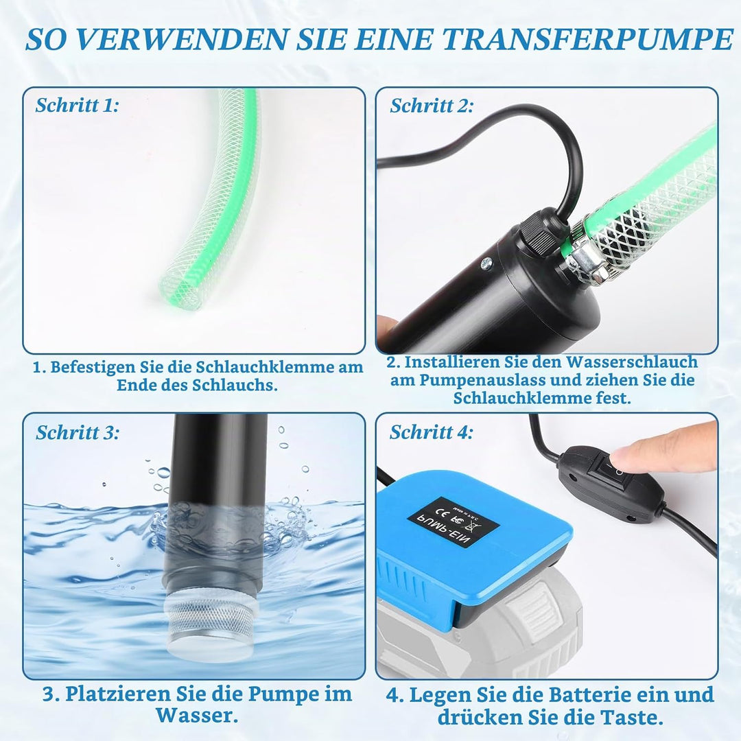 CPROSP Sumpfpumpe Kompatibel mit Bosch GBA 18V Batterie (Keine Batterie), Wasserpumpe 30L/min, Trans