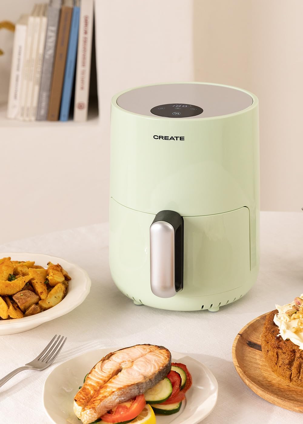CREATE/FRYER AIR/Heissluftfritteuse 1.5L Pastellgrün/Antihaft-Korb, automatische Abschaltung, BPA-fr