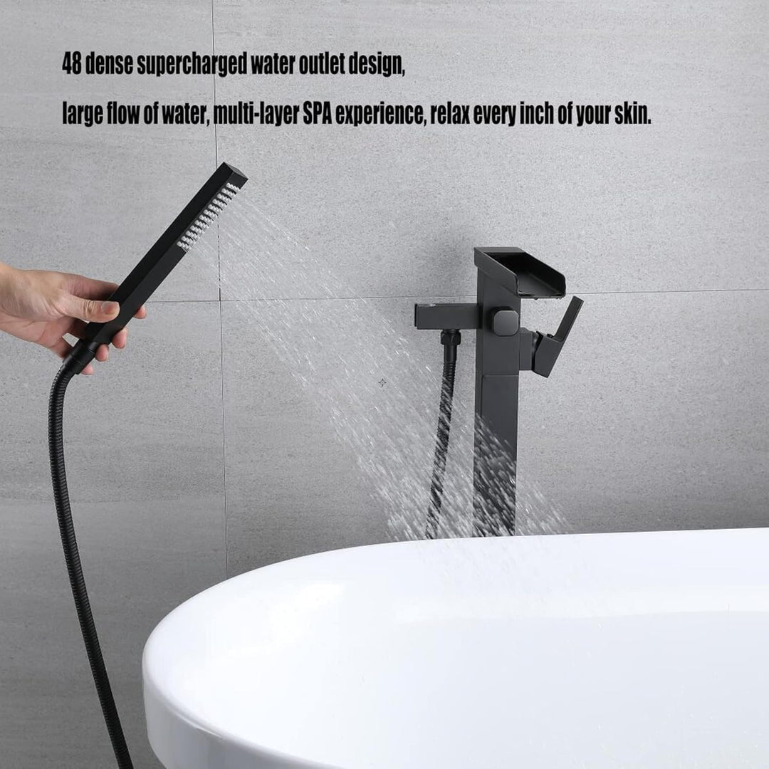 Standarmatur Freistehend Wannenarmatur Wasserfall Schwarz,Messing,Freistehende Wannenarmatur,Einhand