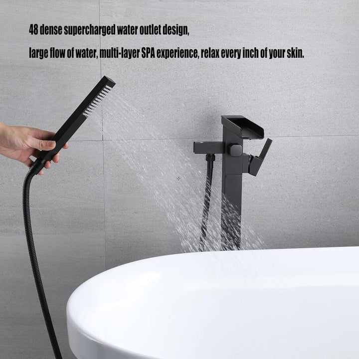 Standarmatur Freistehend Wannenarmatur Wasserfall Schwarz,Messing,Freistehende Wannenarmatur,Einhand