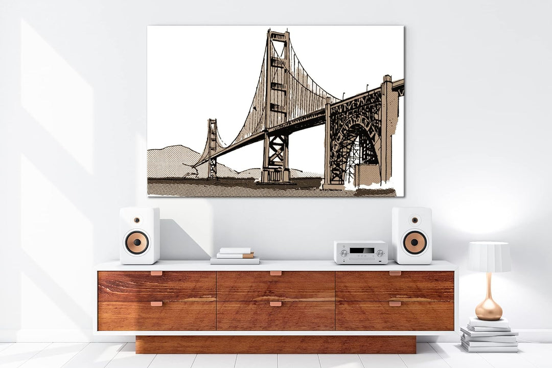 deyoli Illustrierte Fluss-Brücke Format: 80x60 als Leinwand, Effekt: Sepia, Motiv fertig gerahmt auf