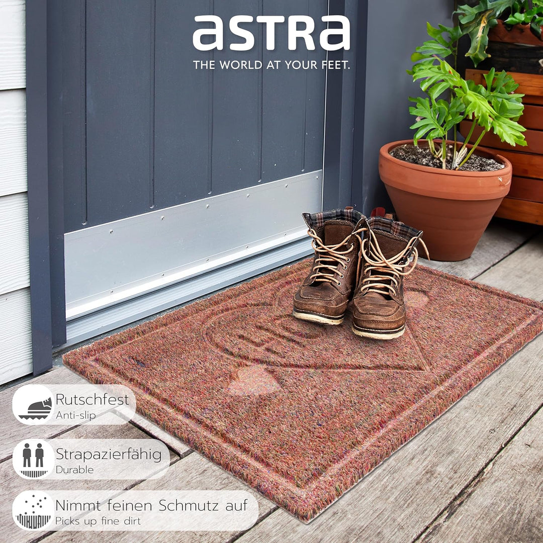 ASTRA Moderne Fussmatte Haustür - Kokosmatte 2er Set 45x75cm Herz braun - rutschfeste Schmutzfangmat