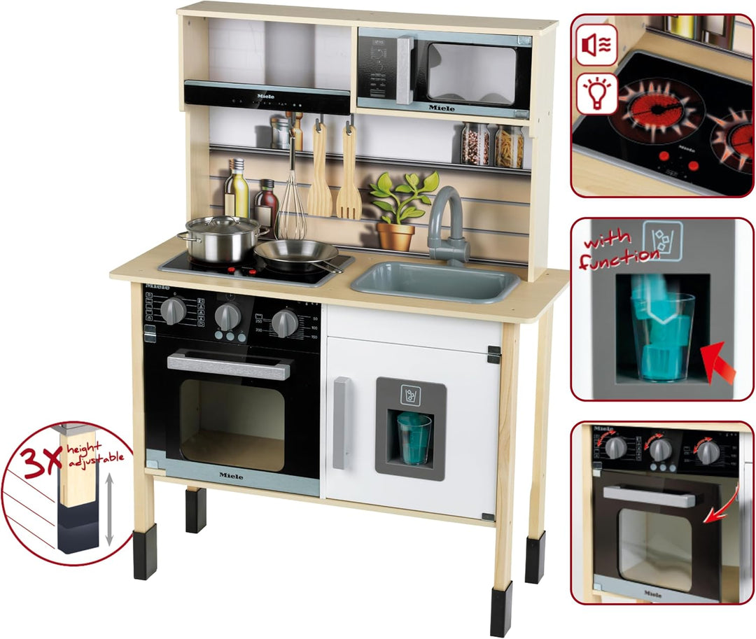 Theo Klein 7186 Miele Spielzeugküche, Holz (MDF), Midi 2, weiss I Holzküche mit Licht- und Soundmodu