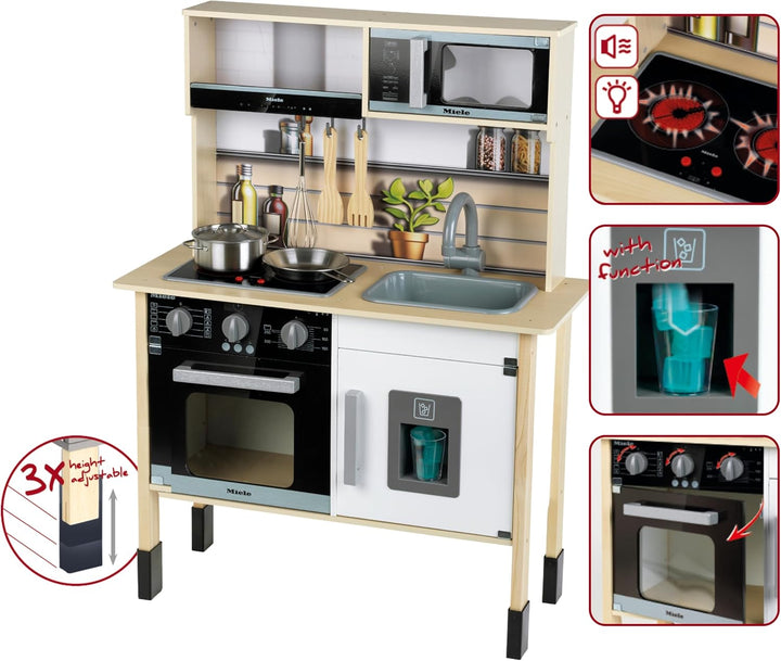 Theo Klein 7186 Miele Spielzeugküche, Holz (MDF), Midi 2, weiss I Holzküche mit Licht- und Soundmodu