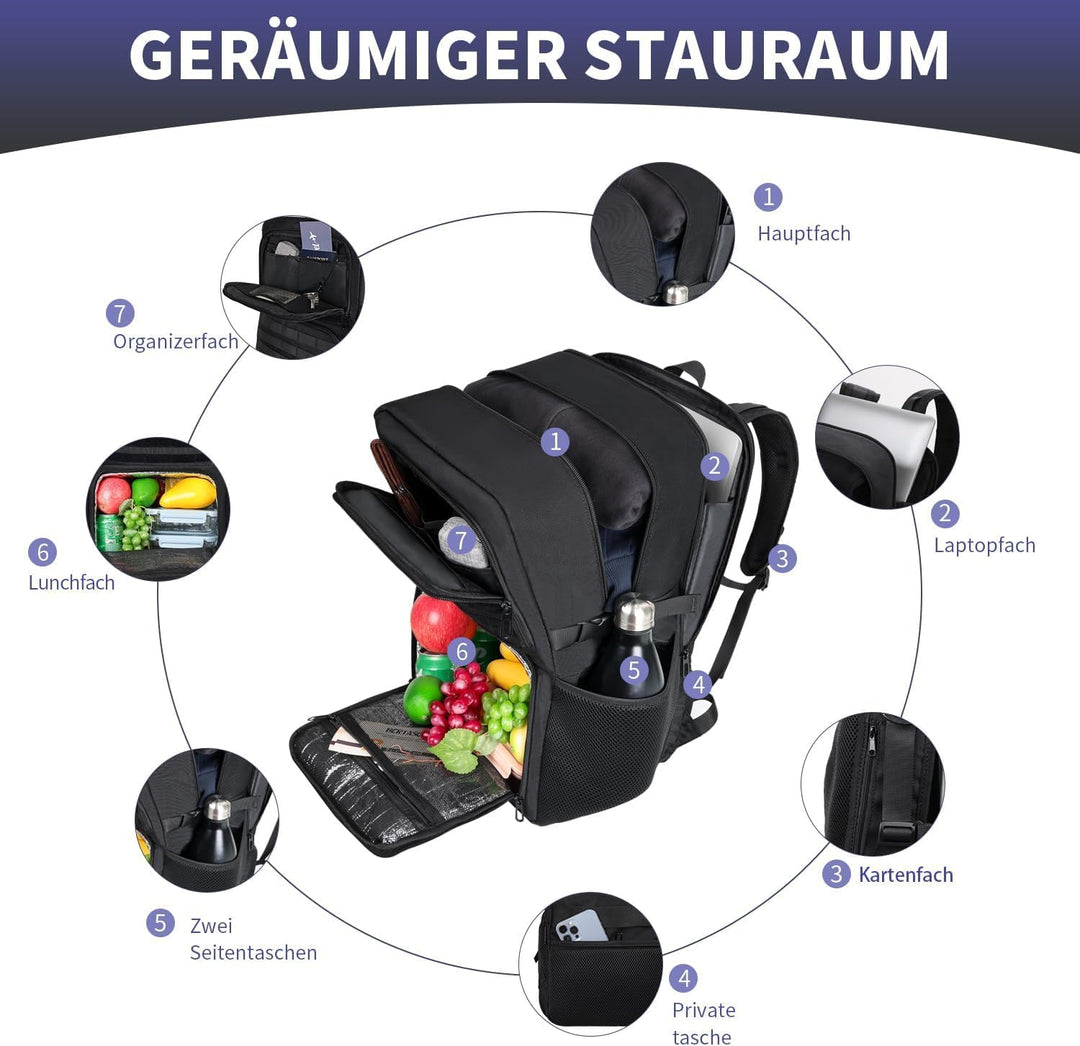 BERTASCHE Lunch Rucksack, Arbeit Rucksack mit Isoliertem Kühlfach, 15,6 Zoll Laptop Rucksack mit USB