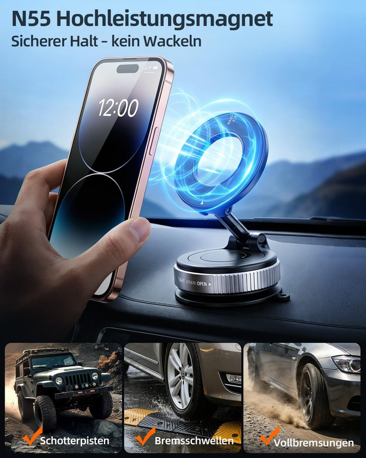 Handyhalterung Auto Magnet für Magsafe Autohalterung mit Vakuum Saugnapf N55 Magneten 360° Drehbar,