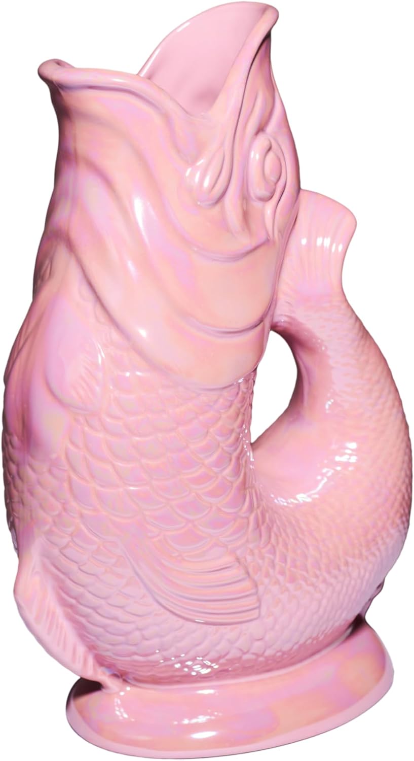 Karaffe XL Babyrosa schimmernd – 1,2 l – Original Gluggle Jug aus England – Wasserkrug mit Glucker-G