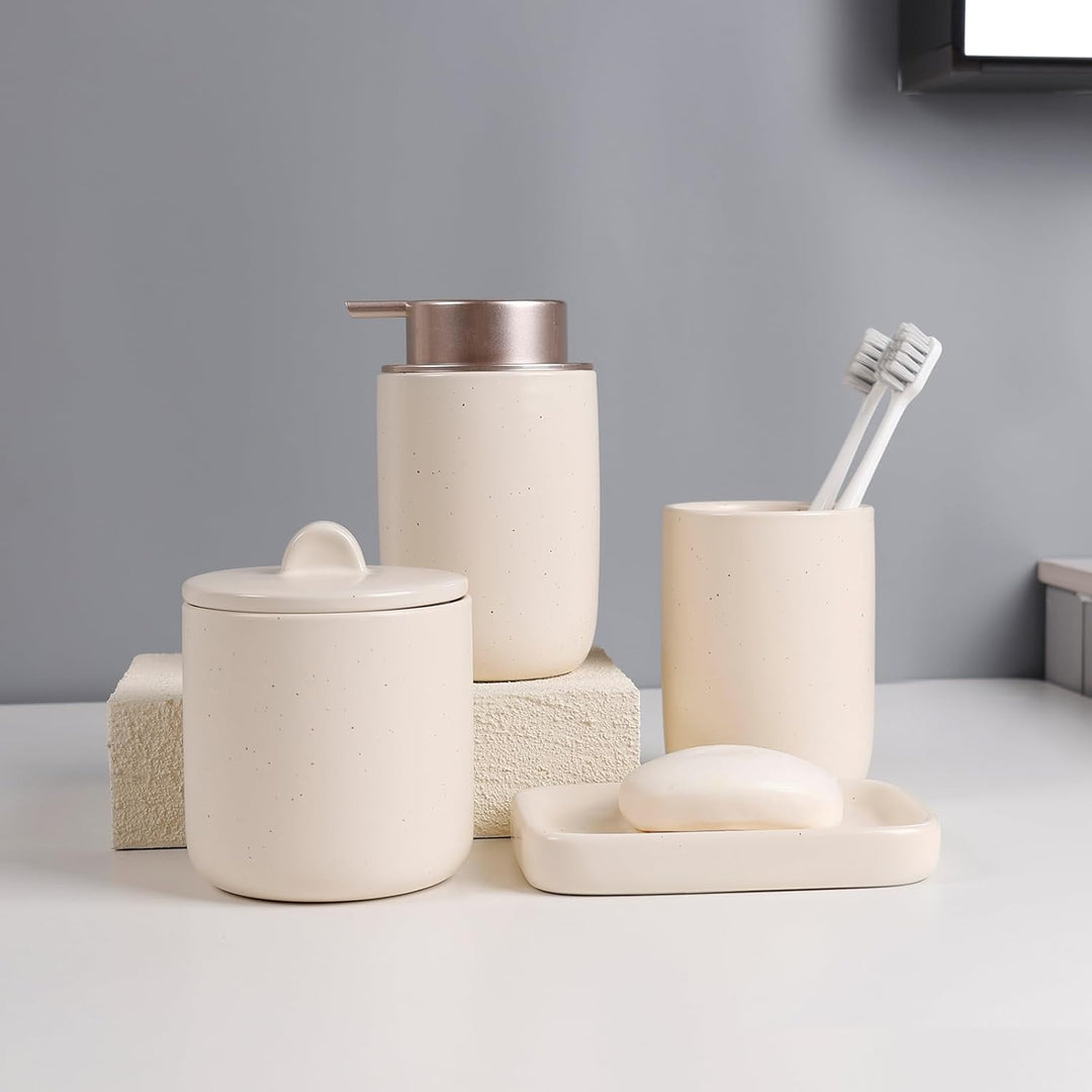 UMLACA Badezimmer Set Keramik, 4 Teiles Badezimmer Zubehör Set, Badezimmer Organizer mit Seifenspend