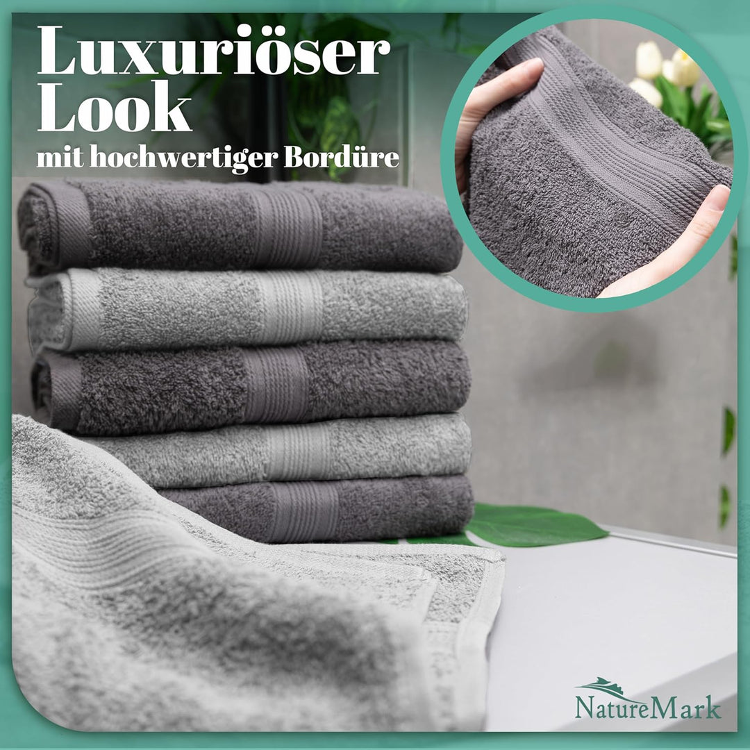 NatureMark NM-HT0842 Frottier Handtücher, 8-er Pack, 50 x 100 cm, 100% Baumwolle (Anthrazit/Gelb), A