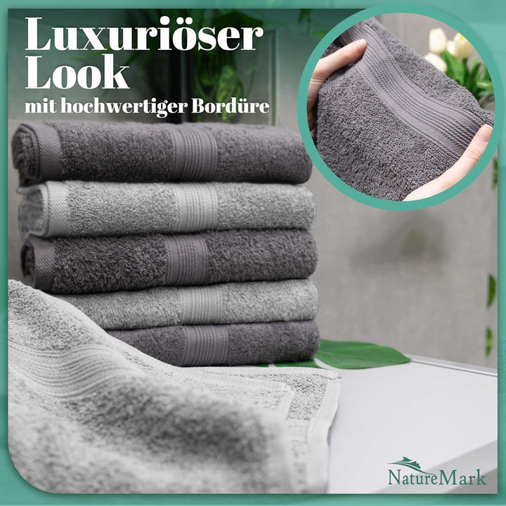 NatureMark NM-HT0842 Frottier Handtücher, 8-er Pack, 50 x 100 cm, 100% Baumwolle (Anthrazit/Gelb), A