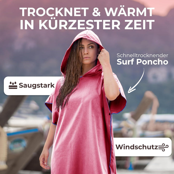 NirvanaShape Handtuch-Poncho für Erwachsene, Umziehhilfe & Handtuch zugleich, Surf-Poncho mit Quick-