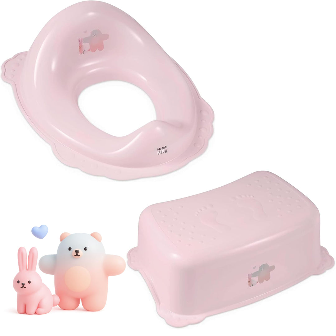 Hylat Baby Kinderhocker & Kindertoilettensitz Set - Rutschfester Tritthocker + Toilettenaufsatz für