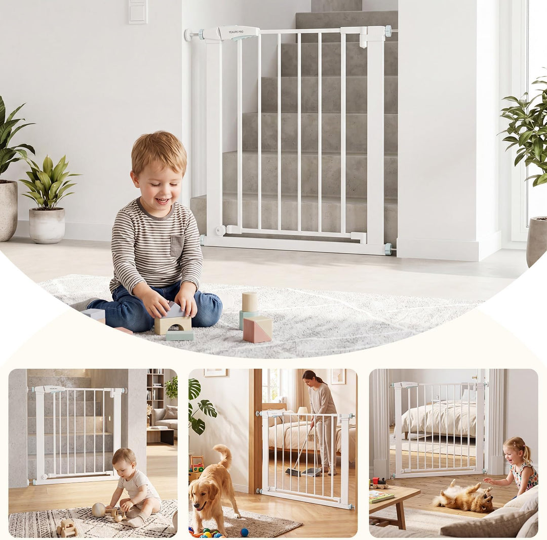 YEAUPE PRO Treppenschutzgitter Ohne Bohren, für Breiten 77-80cm, Weiss | 76 cm Hoch Türgitter baby,