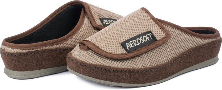 Aerosoft Klett-Pantolette 6032-4P Damen Herren Hausschuh Weite G-H rutschhemmend 36 EU Taupe, 36 EU