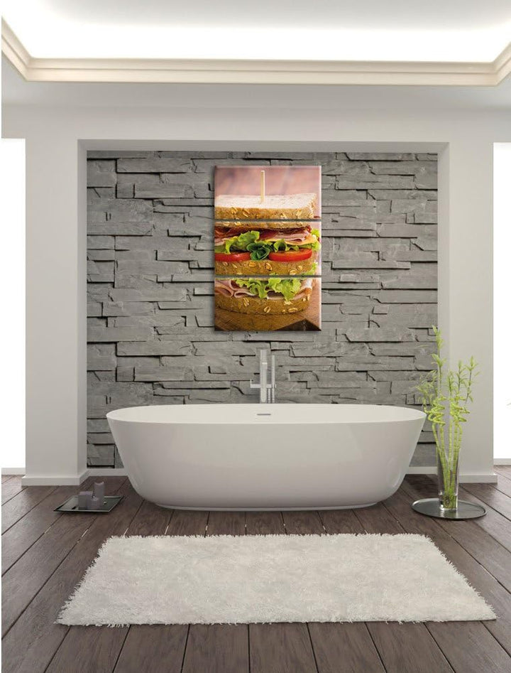 Pixxprint Doppeldecker Sandwich als Leinwandbild/Grösse: 3 Teilig (120x80) cm/Wandbild/Kunstdruck/fe