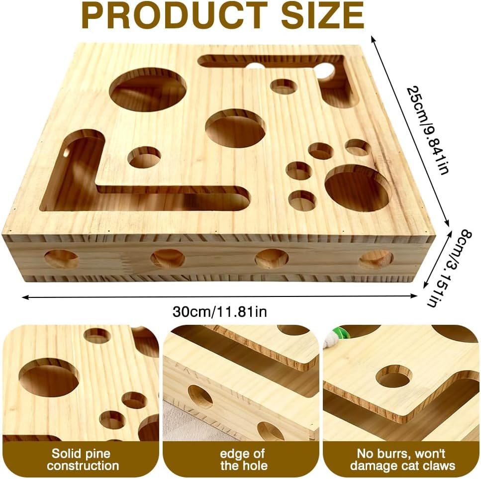 Beschäftigungsbox Krallenfeile Katzen, 30X25X8CM Kratzpuzzle Spielbox Holz Katzen, Interaktives Futt