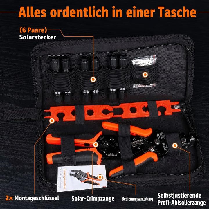 PEBA Crimpzange Solarstecker Set für 2.5/4/6mm² Solarpanel PV Kabel, mit Male/Female Solarpanel Kabe