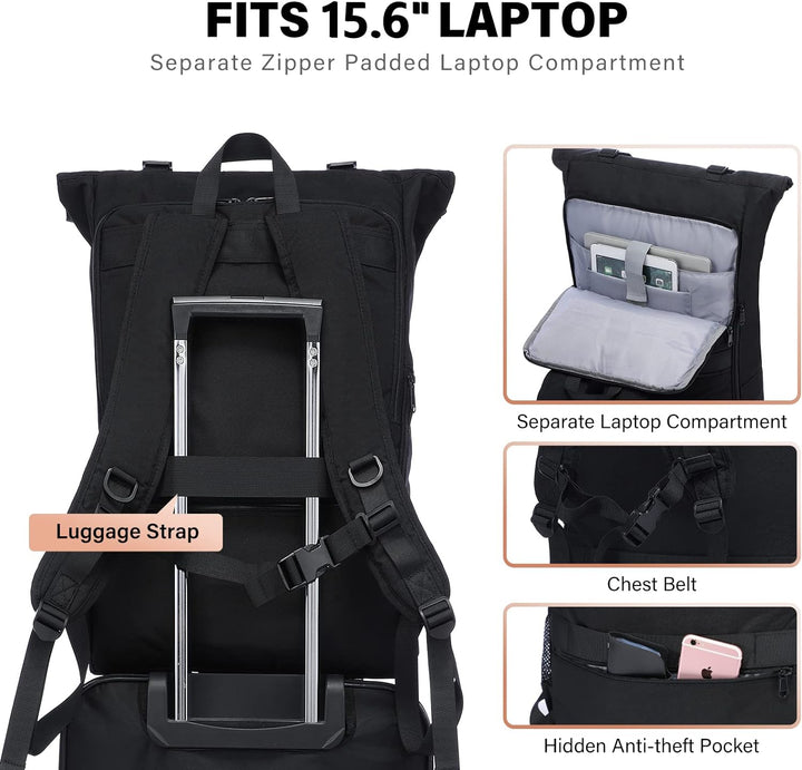 LOVEVOOK Rolltop Rucksack Herren Damen, gross Laptop Rucksack 15,6 Zoll, Wasserdichter Rollrucksack