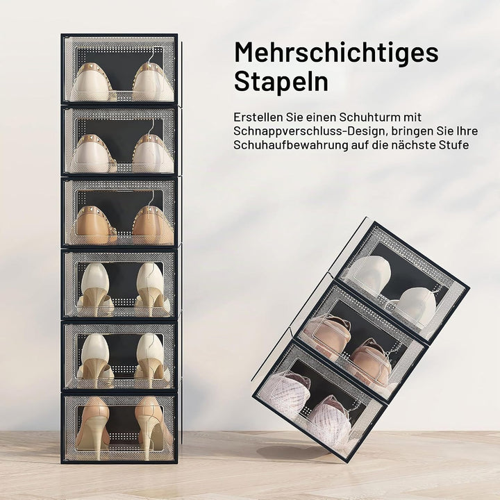 SEE SPRING 12er Set faltbare Schuhboxen Organizer, stapelbar - Für Schuhe bis Grösse 46 - Kunststoff