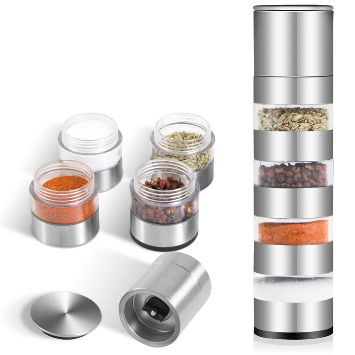 Mini Gewürzgläser Set mit Deckel, DASKING 4-in-1 Camping Gewürze Organizer mit Gewürzmühle, Manuelle