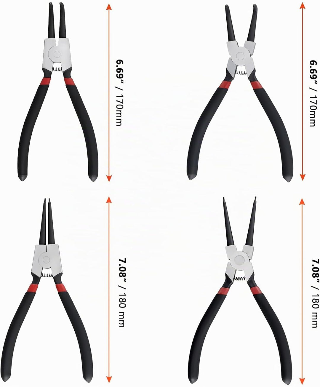 SINJEUN 8 Stück Sprengringzangen Set, Sprengringzange Gerade und Gebogen, Sicherungsringzange Set mi