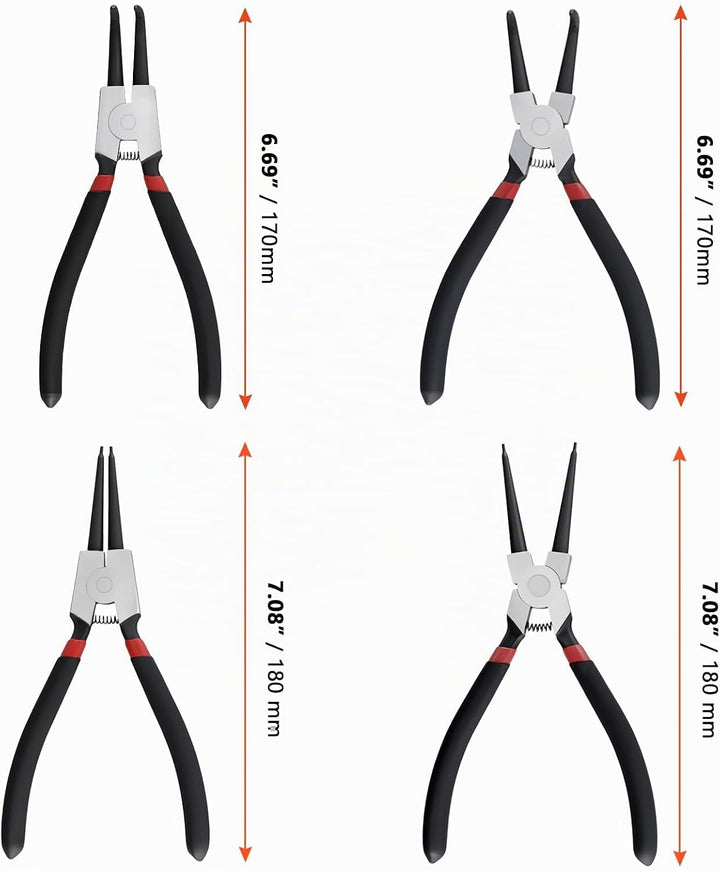 SINJEUN 8 Stück Sprengringzangen Set, Sprengringzange Gerade und Gebogen, Sicherungsringzange Set mi
