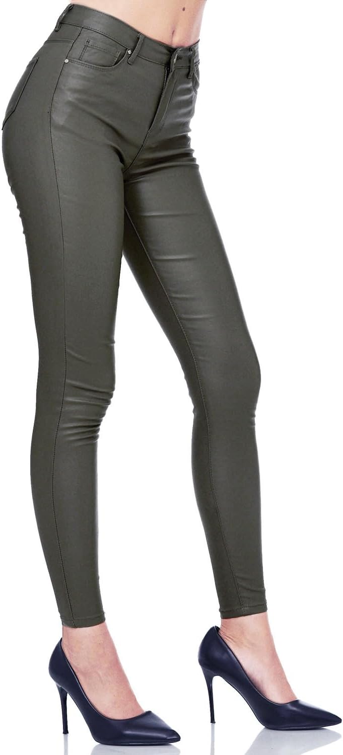 Gloop Skinny Fit Jeans Fit-Hose mit Ledereffekt Smooth Coated Pant Braun M, Braun M