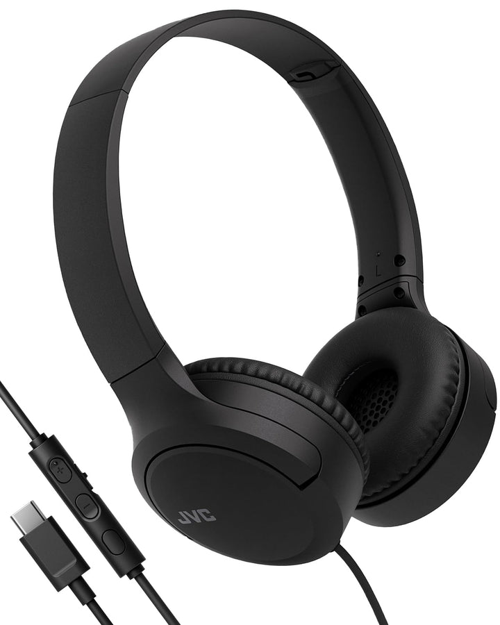 JVC HA-S33UC-B USB-C On-Ear-Kopfhörer, weiche Ohrpolster, faltbar, mit Mikrofon &amp; 3-Tasten-Fernbedie