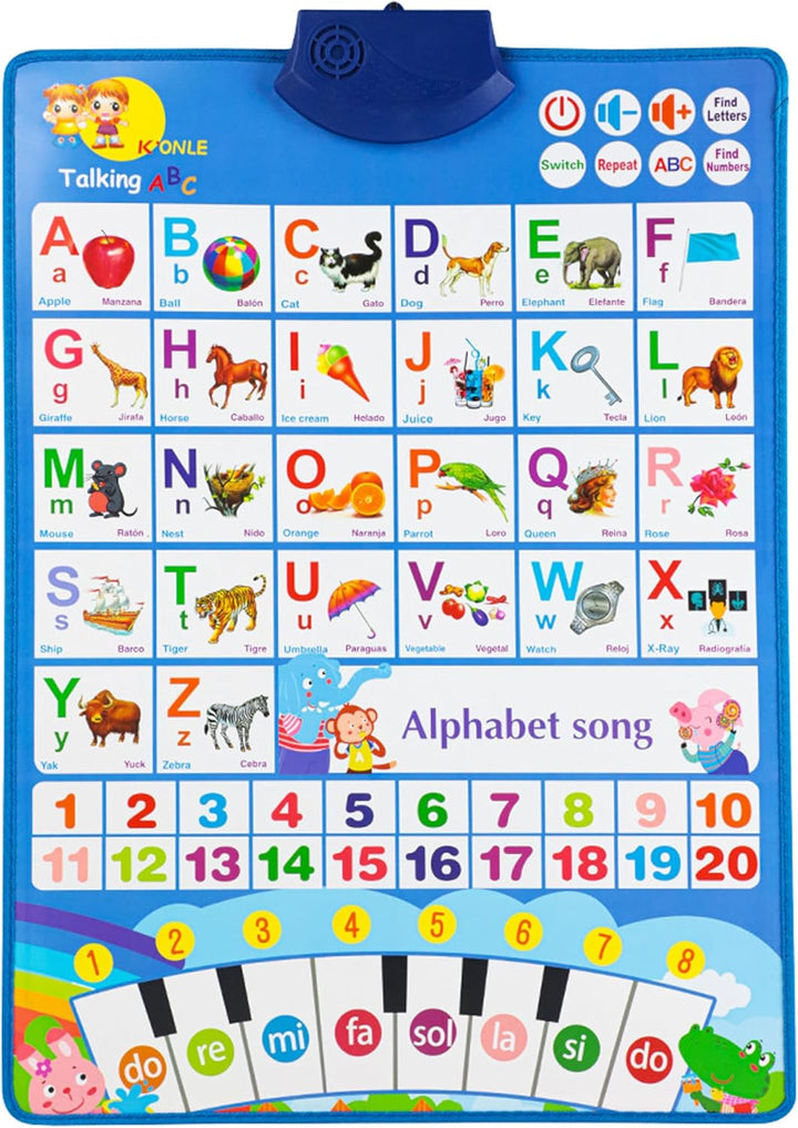 Bildungsspielzeug Spanisch Englisch Wanddiagramm Klavier Musik Plakat Zahlen 1-20 Kinder Montessori
