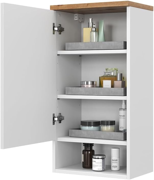 Vicco Badschrank Eden, Weiss Hochglanz/Artisan-Eiche, 40 x 77.5 cm mit 4 Fächer Weiss Hochglanz Häng