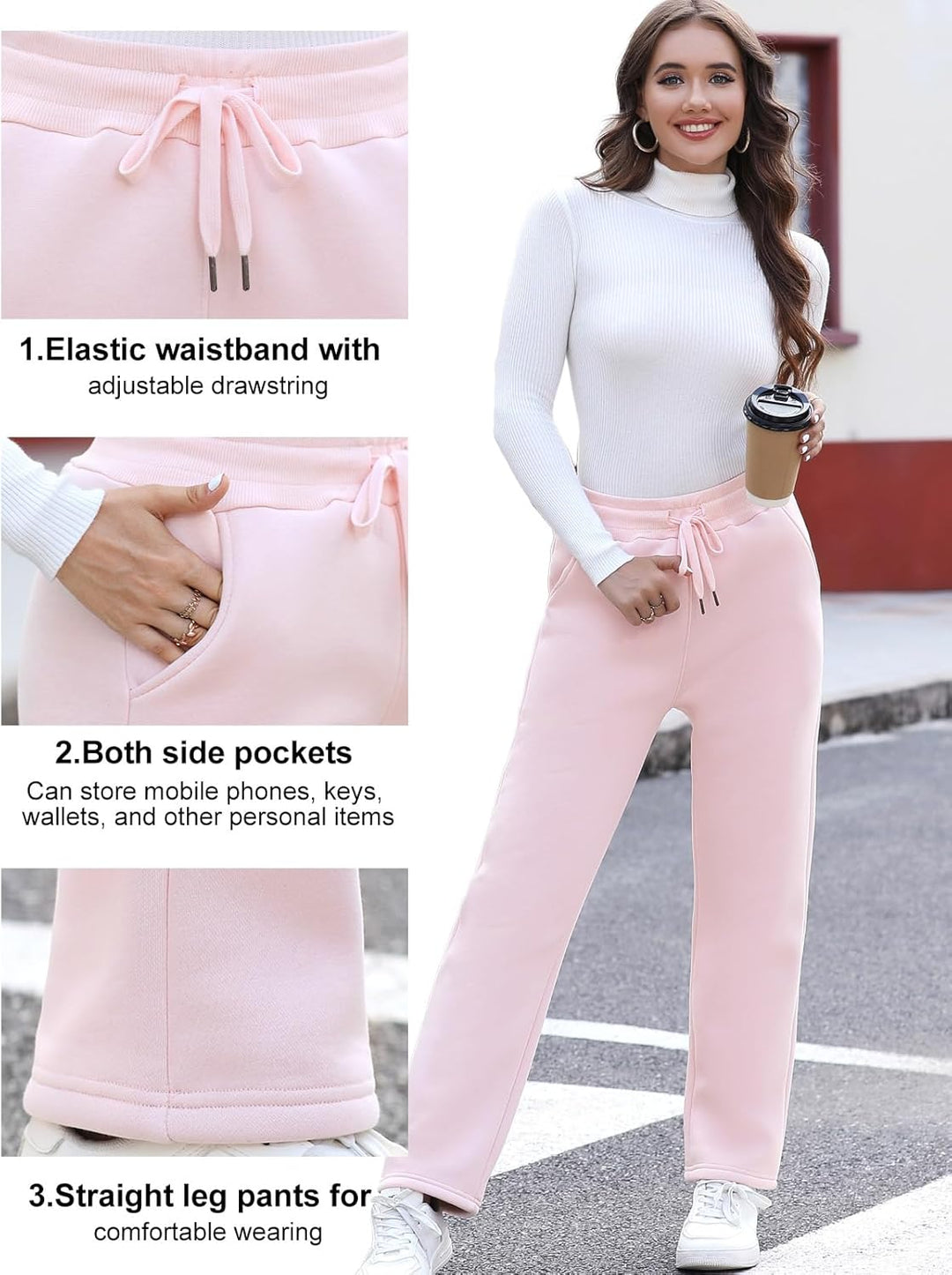 Svanco Damen Warme Jogginghose Thermo Fleece Gefütterte Winter Hosen Lamm Plüsch Kordelzug Sweathose