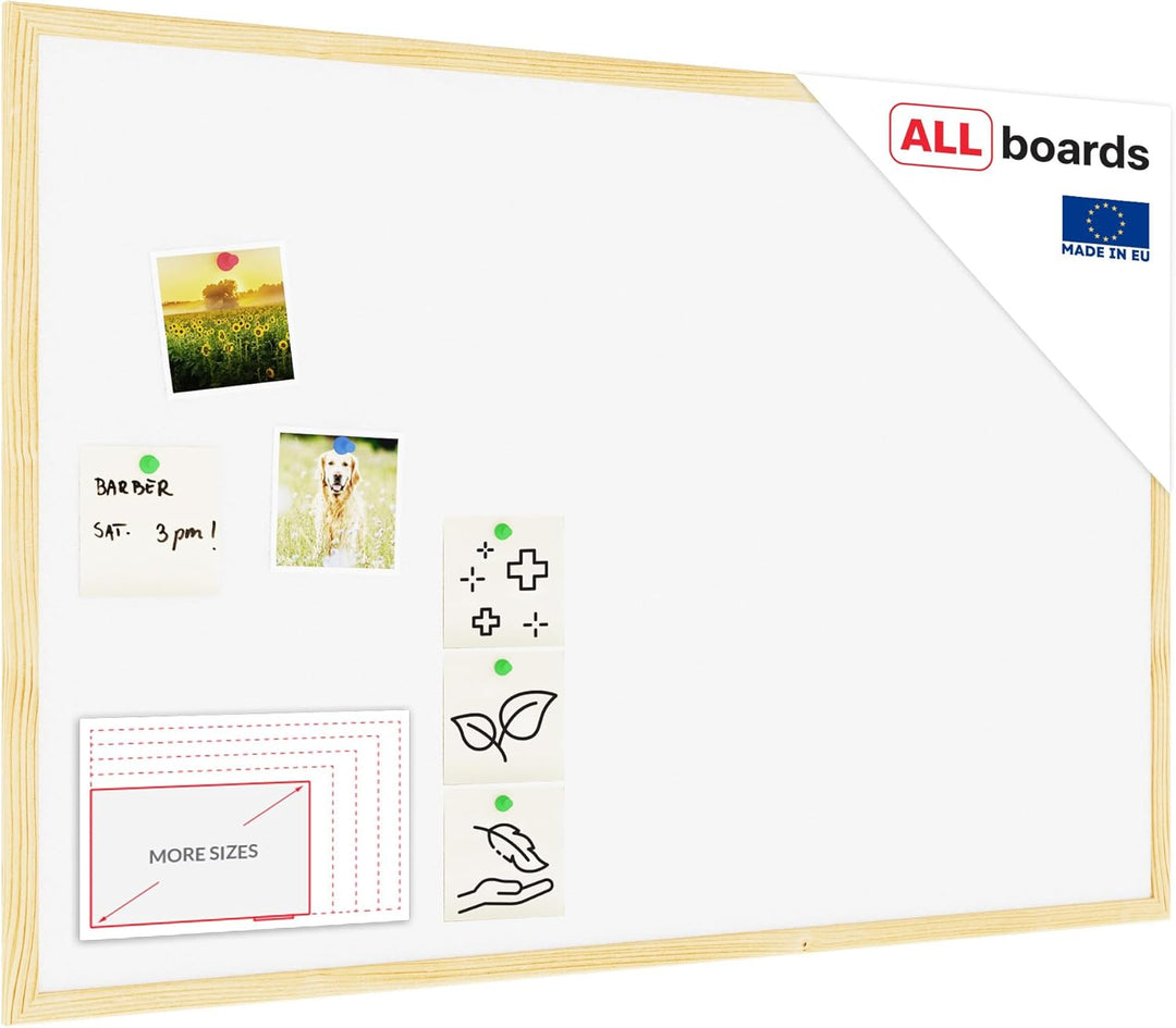 ALLboards Weiss Pinnwand mit Holz Rahmen 90x60cm Korktafel Korkwand Pinnwand Kork Farbiger Kork 90x6