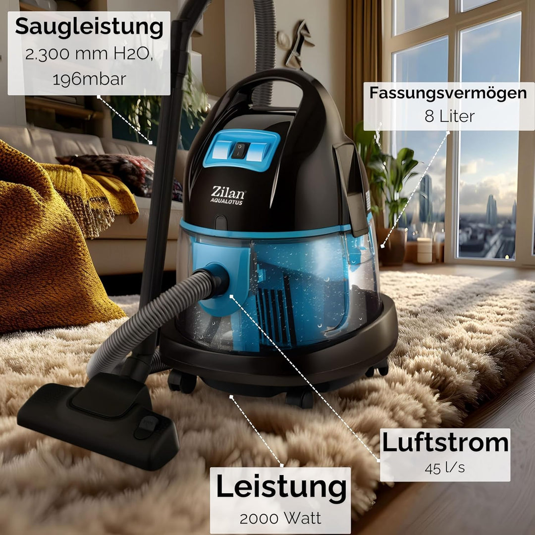 Zilan Wasser Staubsauger mit Wasserfilter | Wassersauger | Staubsauger beutellos | EEK A | H20 Saugl